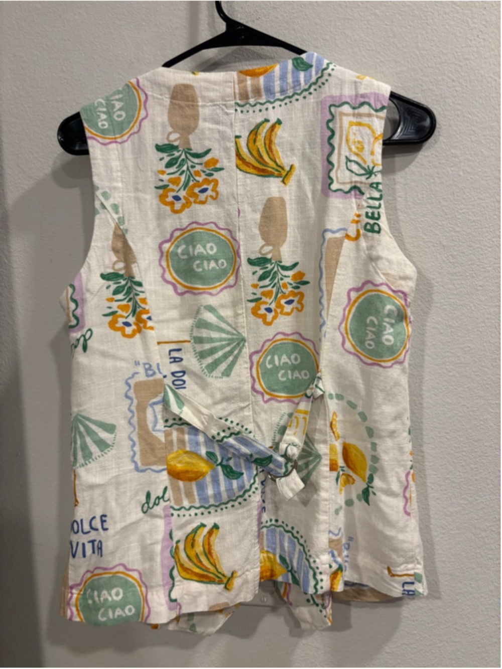 Paper Heart La Dolce Vita Edan Linen Vest Top Fruit Print Med Summer M - Picture 7 of 7